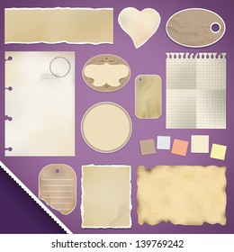 Scrapbooking Set: Torn Papers, tags, labels