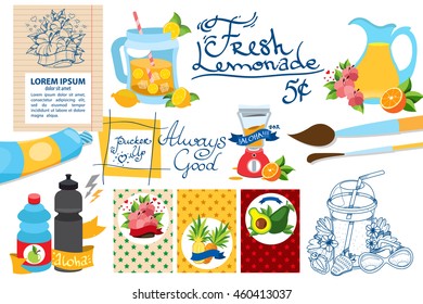 Scrapbooking tools. Design Elements summer theme bar, fresh juice.