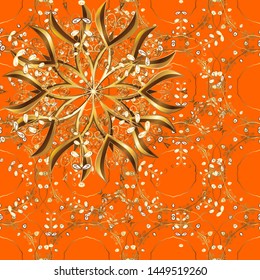 Scrapbooking. Vintage pattern. Colored over orange and brown. Decorative Indian Round Mandala on orange and brown colors. Christmas Card Mandala Design. Islam, Arabic, Indian, Turkish, Pakistan.