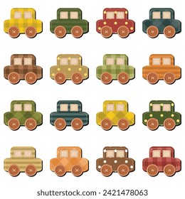 Scrapdook decorative cars toys on white background set collection art decor design 