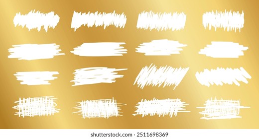 Scrape scratchcard textures on gold background. Collection of golden scratch card, lucky game ticket, lottery winner, money prize or sale coupon surfaces. Vector realistic illustration.