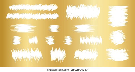 Scraped textures on gold background. Collection of golden scratch card, game ticket, lottery or sale coupon shabby surfaces isolated on white background. Vector realistic illustration.