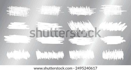 Scraped textures on silver scratchcard surface. Collection of scraping effects on scratch card, game ticket, lotto or sale coupon isolated on metallic background. Vector illustration.