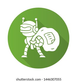 Scraper bot flat design long shadow glyph icon. Malicious bad robot. Content stealing. Internet data collecting bot. Web scraping service. Artificial intelligence. Vector silhouette illustration