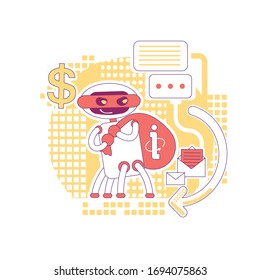 Scraper bot thin line concept vector illustration. Stealing website data and Internet content. Bad robot 2D cartoon character for web design. Malicious malware, cyber attack creative idea
