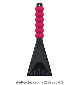 A scraper featuring a sturdy black blade and a red textured handle is ideal for cleaning machines and equipment. Its ergonomic design facilitates comfortable handling during use.