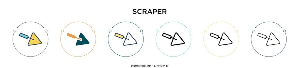 Scraper icon in filled, thin line, outline and stroke style. Vector illustration of two colored and black scraper vector icons designs can be used for mobile, ui, web