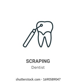 Scraping outline vector icon. Thin line black scraping icon, flat vector simple element illustration from editable dentist concept isolated stroke on white background