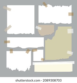 Scraps of notes attached to scotch tape. Vector illustration.