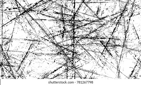 Scratch Black and White Distress Grunge Brush Texture. Hand Drawn Old Scratched Seamless Pattern. Dirty Cracked Wall Texture. Concrete, Chalk Print Design Background.