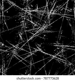 Scratch Black and White Distress Grunge Brush Texture. Hand Drawn Old Scratched Seamless Pattern. Overlay Rust Metal Texture. Broken, Rusty Print Design Pattern.