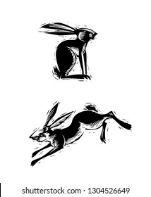 Scratch board illustration of rabbit.