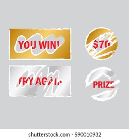 Scratch card elements. Win game lottery prize vector