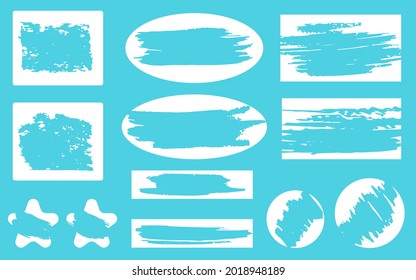 Scratch card game win shape set icons isolated on blue background. Vector objects star, heart, rectangle, square, oval, circle grunge brush stroke texture. Lottery lucky lose winning ticket.