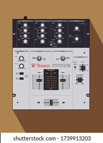 Scratch DJ mixer, realistic vector illustration. Material for applying the image on a t-shirt on the theme of DJ and nightlife. Legendary equipment for mixing music. Electronic music theme. 