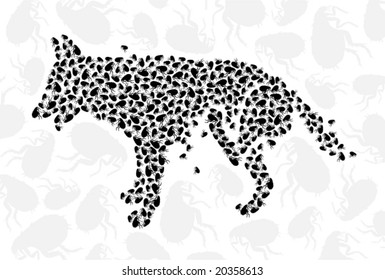 Scratch dog silhouette with Fleas