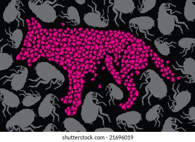 Scratch dog silhouette with Fleas
