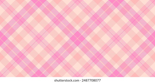 Scratch fabric seamless texture, gift plaid textile check. Relax vector pattern background tartan in light and pink colors palette.