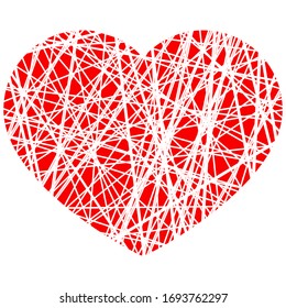 Scratch heart vector icon isolated on white background. Red heart with stripes logo. Flat simple illustration for graphic design. Valentine's Day love symbol.