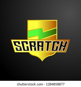 scratch logo with shield symbol, vector