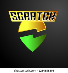 scratch logo with shield symbol, vector