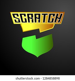 scratch logo with shield symbol, vector