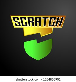 scratch logo with shield symbol, vector