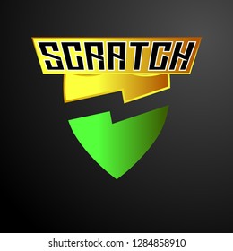 scratch logo with shield symbol, vector