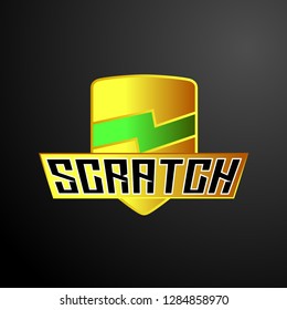 scratch logo with shield symbol, vector