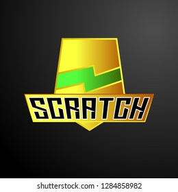 scratch logo with shield symbol, vector