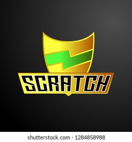 scratch logo with shield symbol, vector