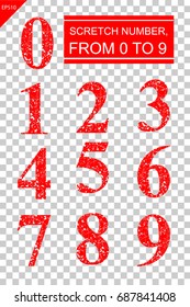 Scratch Number from 0 to 9 at Transparent Effect Background
