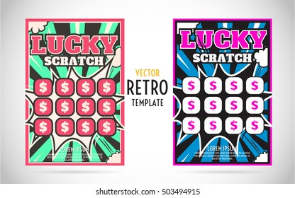 Scratch Off Lottery Card Or Ticket. Vector Color Design Template
