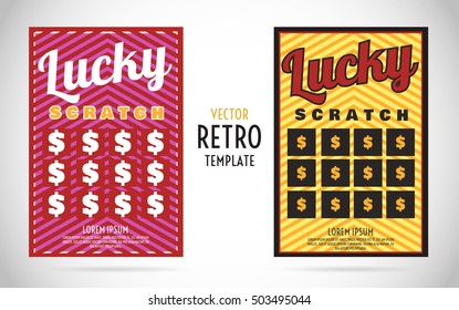 Scratch Off Lottery Card Or Ticket. Vector Color Design Template