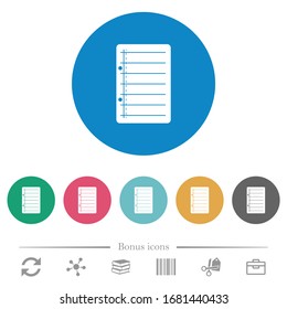 Scratch pad flat white icons on round color backgrounds. 6 bonus icons included.