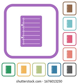 Iconos simples de la almohadilla de rayado en color redondeados en fondo blanco