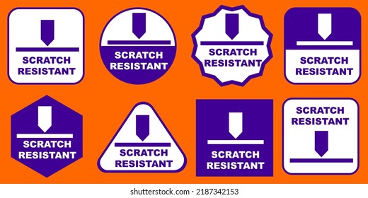 Scratch resistant sign set for sticker printing. Product information vector badge or tag set