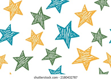 Scratch stars fairytale vector seamless pattern. Cosmos background. New Year decoration. Wrapper or textile print with doodle stars. Funny starry ornament.