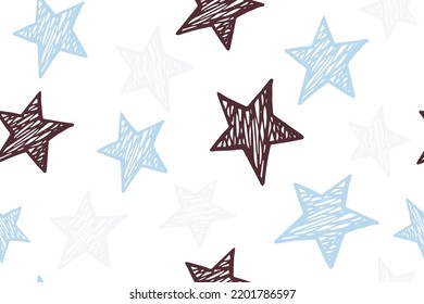 Scratch Sterne märchenhafte Vektorgrafik nahtloses Muster. Astronomischer Hintergrund. Neujahrsdekoration. Papierkorb oder Stoffdruck mit Doodle-Sternen. Sonnige Sternenhimmel.