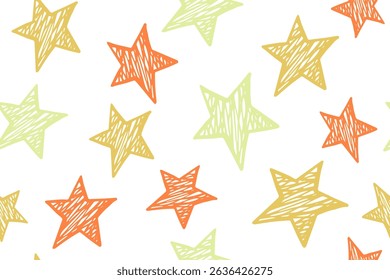 Scratch stars fairytale vector seamless pattern. Universe background. Christmas decoration. Wallpaper print with simple scribble stars. Baby clothes ornament.