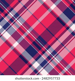 Textur Kratzen Plaid Textil, Tischdecke Check Hintergrund Vektorgrafik. Tie Tartan Stoffmuster nahtlos in blau und rot Farbpalette.