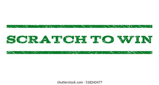 Scratch To Win watermark stamp. Text tag between horizontal parallel lines with grunge design style. Rubber seal stamp with unclean texture. Vector green color ink imprint on a white background.