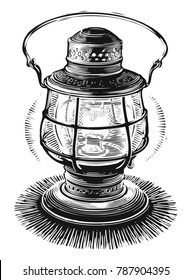 Scratchboard illustration of lantern