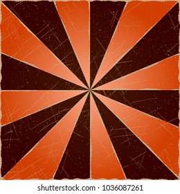 Scratched background for retro-poster with red and black rays diverging from
the center . Vector. 