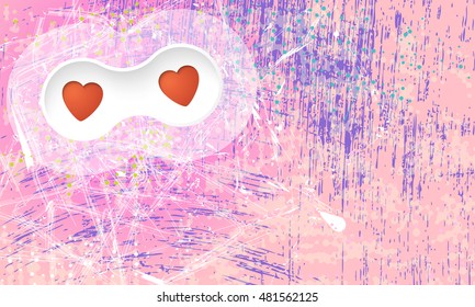 Scratched background and white frame and two hearts