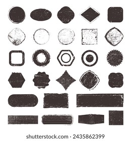 Insignias rayadas. Formas geométricas vacías en estilo grunge plantillas recientes de pegatinas vectoriales