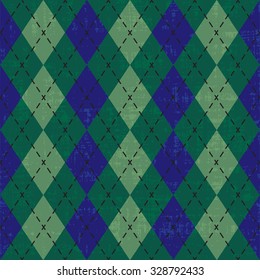 Scratched Blue And Green Argyle Pattern Inspired Vector Background