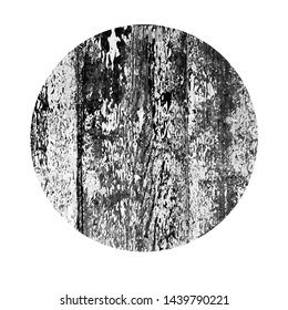 Scratched circle. Dark figure with distressed grunge wood texture isolated on white background. Vector illustration.