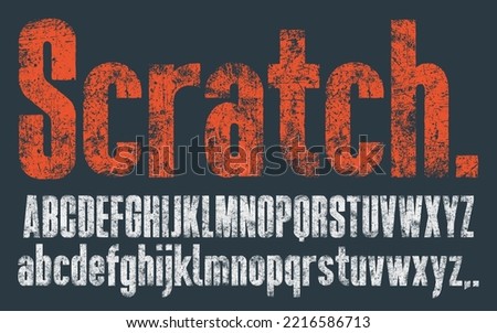 Scratched Condensed Font with a worn, scratched texture. Detailed individually textured characters. Unique design font