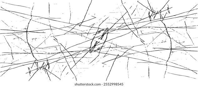 Scratched and Cracked Surface Grunge Texture Vector. Uneven Overlay. Distressed Grungy Effect. Vector Illustration.Black Isolated on White Background. EPS 10.